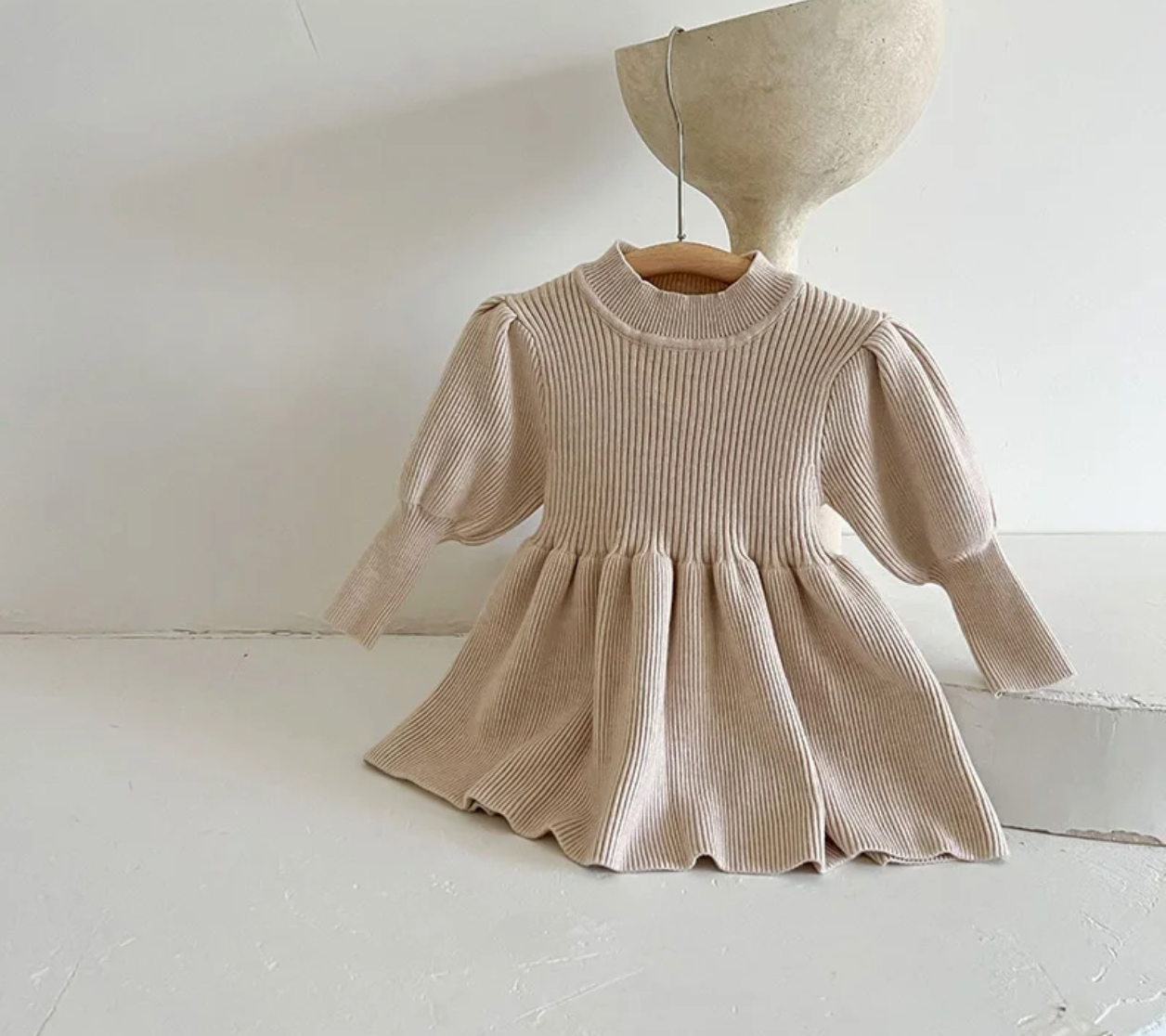 Puff Sleeve Dress - Beige