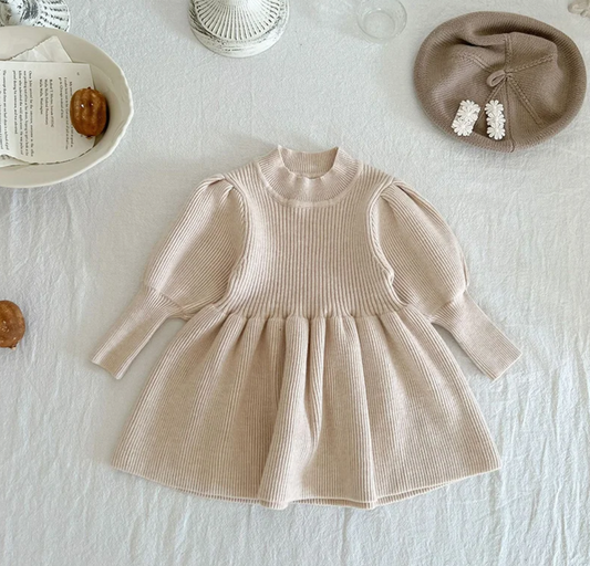 Puff Sleeve Dress - Beige