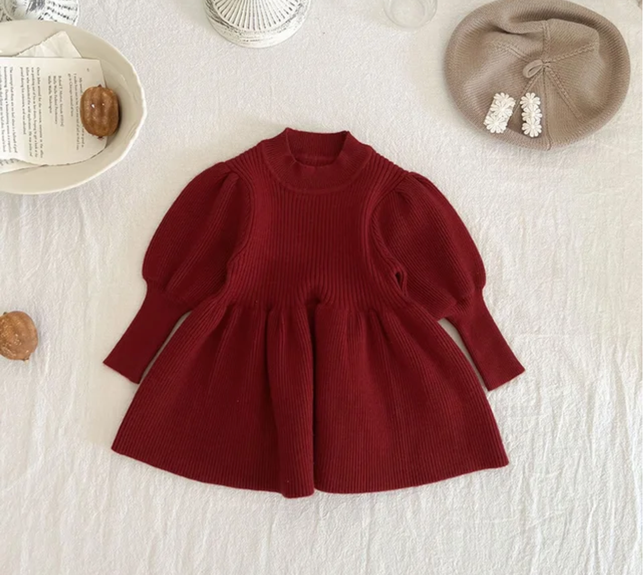 Puff Sleeve Dress - Red