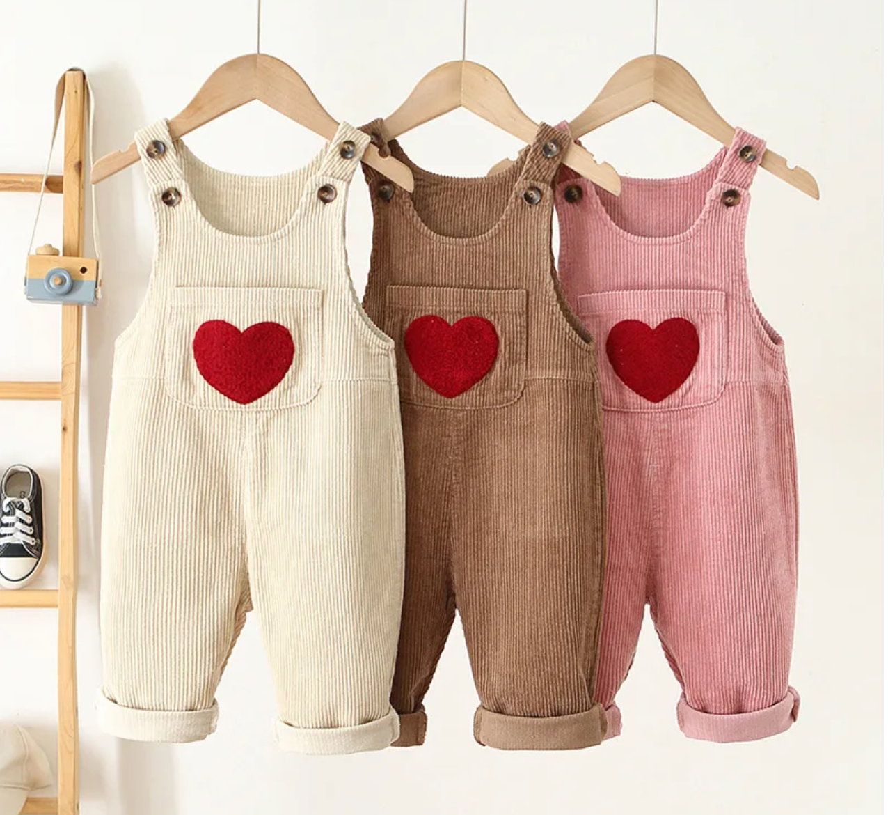 Heart-Embroidered Overalls