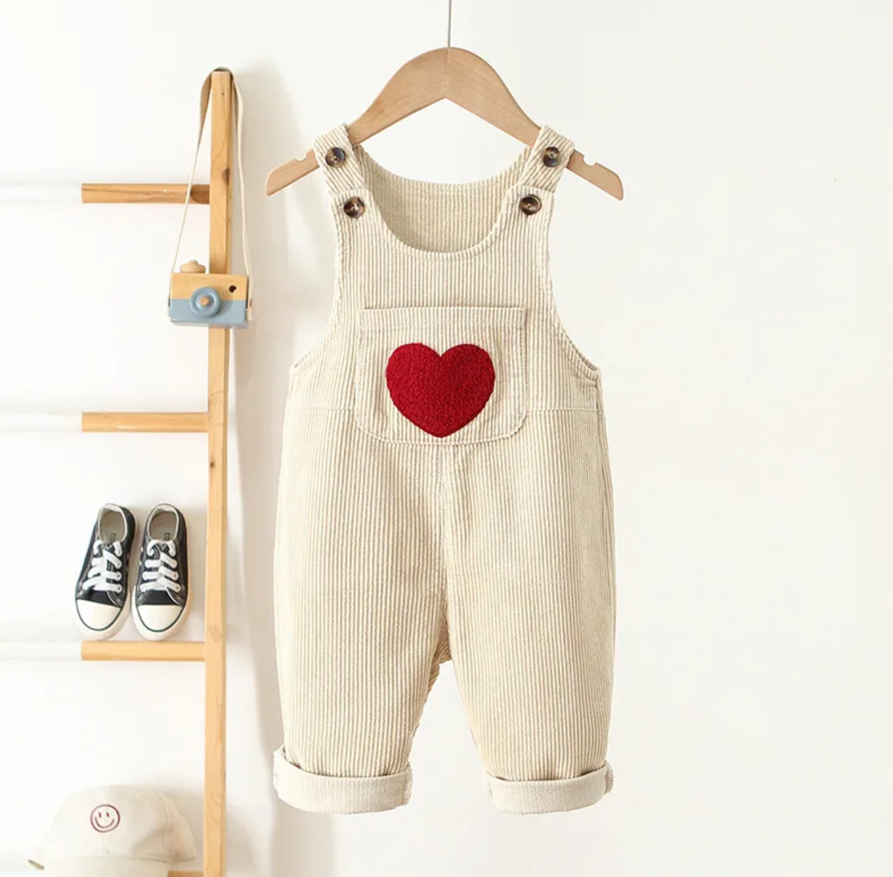 Heart-Embroidered Overalls