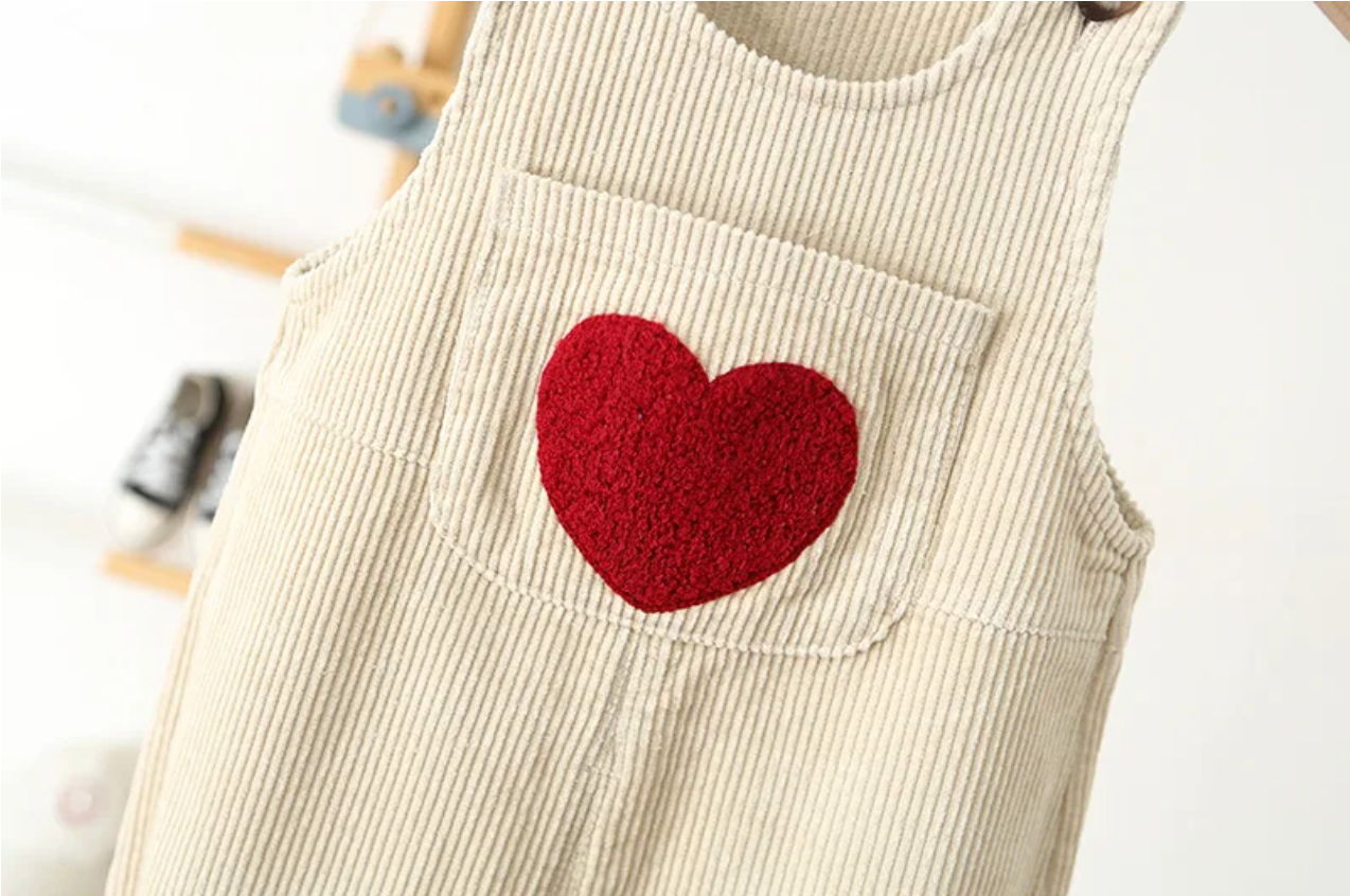 Heart-Embroidered Overalls