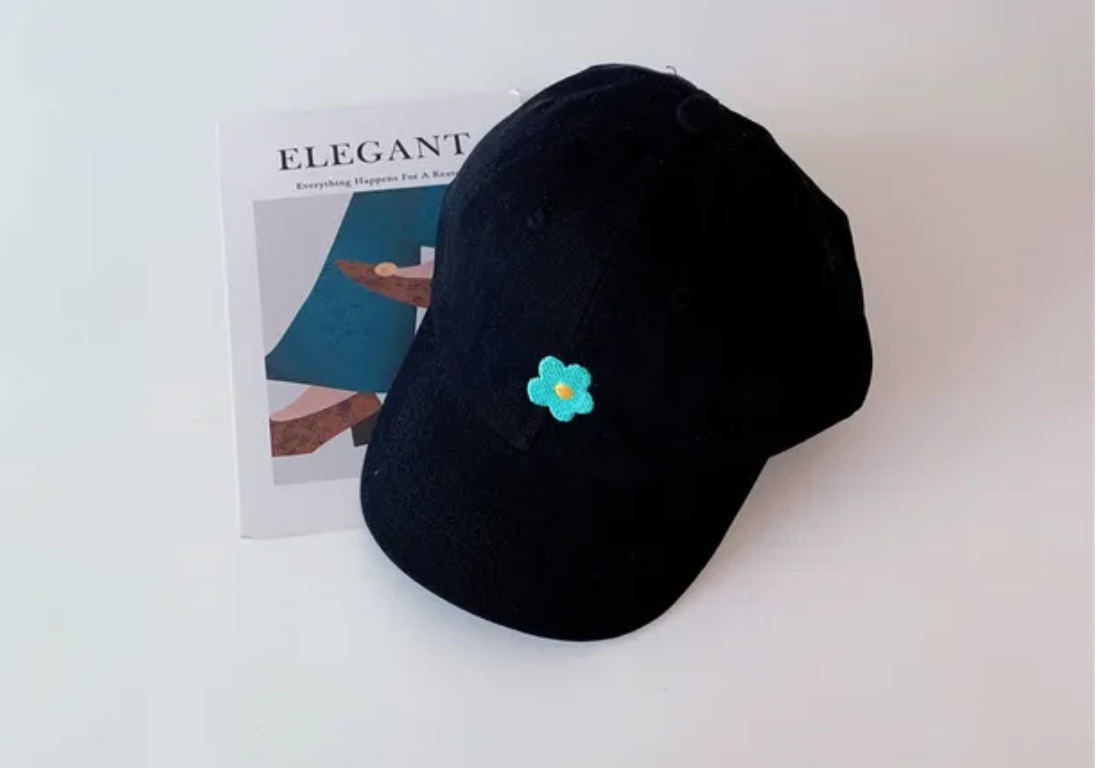 Flower Embroidery Cap- Black